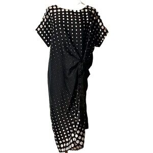 Christina Ehrlich Dress Large Black White Polka Dots Side Tie Artsy Feminine